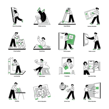 Latest Pack of Online Learning Linear Mini Illustrations vector