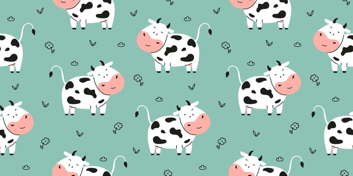 Cute cow seamless pattern with flower and leaf vector