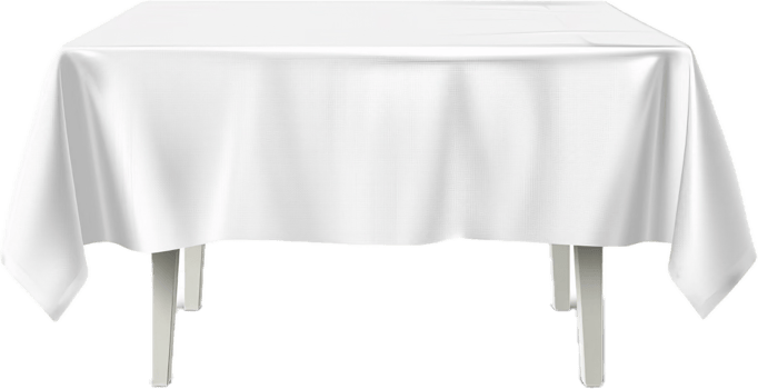 Rectangular Table with White Tablecloth. png