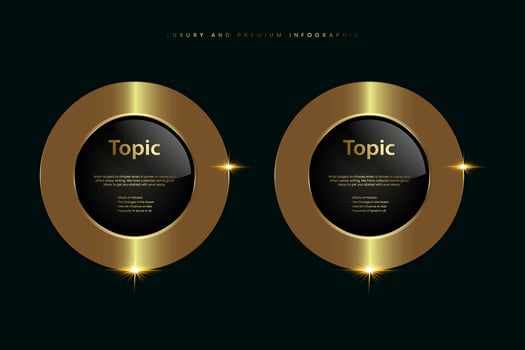 Set of two Circles Luxury button, with Gold shiny metallic golden infographic, buttons on Dark, premuim button of ellipse shape with golden frame . vector