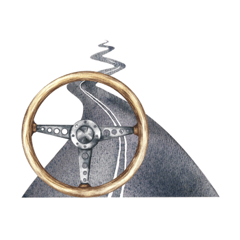 Paved road and steering wheel. The illustration is done in watercolor by hand. Sticker for drivers. Isolate her. Designed for making flyers, banners and postcards. For invitations, posters, and prints png