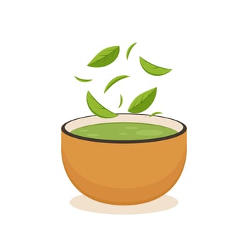 Matcha green tea . Traditional cup with Matcha tea. Colored trendy illustration. vector
