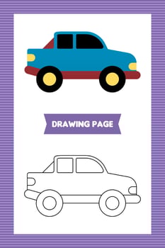Flat kids car coloring book or page vector