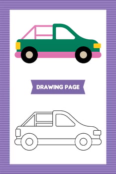 Flat kids car coloring book or page vector