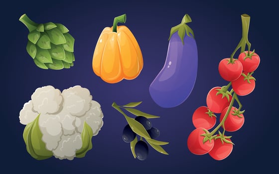 Set of bright fresh vegetables. Collection of isolated cartoon illustrations. vector