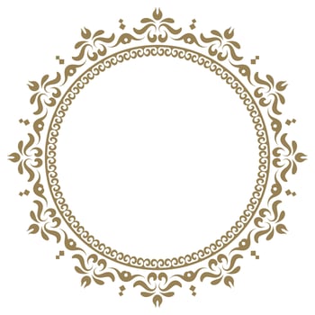 Gold vintage frame border ornament. Ethnic seamless round pattern. Mandala Floral Baroque. Classic antique ornate element. Decorative border for frame, textile, fabric, rug, tattoo, ceramic. vector