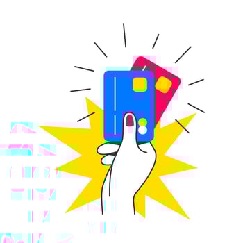 Illustration of a hand holding cards. Hand drawn cartoon illustration in flat design style. vector
