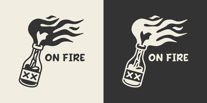 Illustration of a burning molotov with the words on fire for printable products. vector