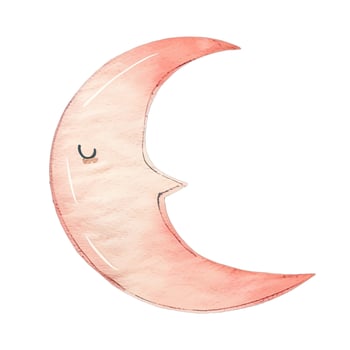 Cute watercolor moon with eye. Magic childish decoration. Fairy illustration, pink color. vector