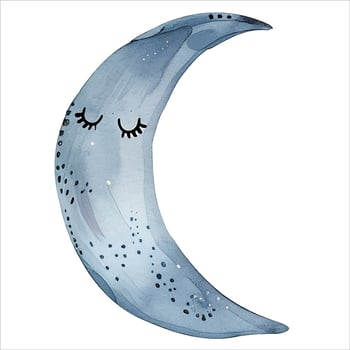 Cute watercolor moon with eyes. Magic childish decoration. Fairy illustration, blue color. vector