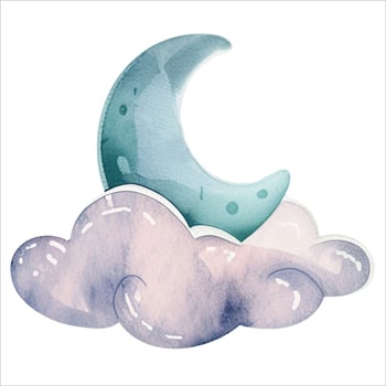 Cute watercolor moon with cloud. Fairy illustration, blue color. Magic childish decoration. vector
