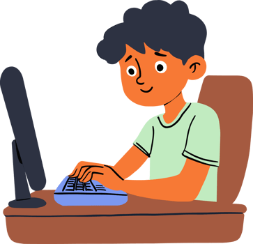 Boy typing keyboard and working with computer, student life, studying, technology, back to school, online education, online class, college, academic, productivity, learning, work life balance, doodle png