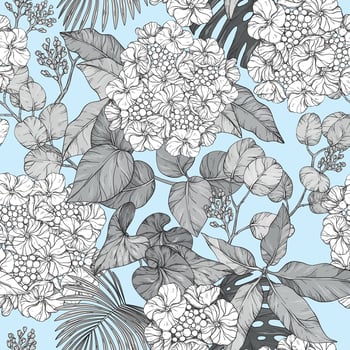 Seamless pattern. hydrangea blue design vector