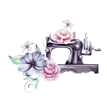 Watercolor vintage sewing machine romantic flowers for tailoring. Clothes design. Handcraft in retro style. Vintage old-fashion, tailoring for logo, postcard, fabric, printing png