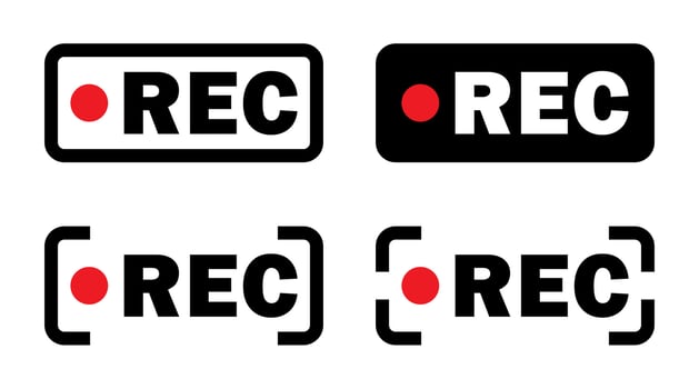 illustration of four REC icons with a red dot, ideal for recording and media design purposes. vector