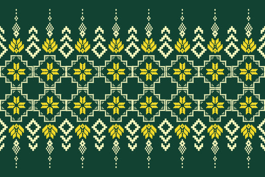 Pixel ethnic pattern oriental traditional. Design fabric pattern textile African, Aztec African America Indian seamless. Floral pixel art pattern on navy background illustration vector