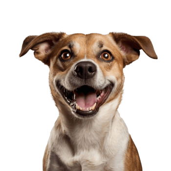 Studio portrait of funny and excited dog face shocked or surprised expression isolated on transparent background. Surprised dog with mouth open die cut style isolated. png