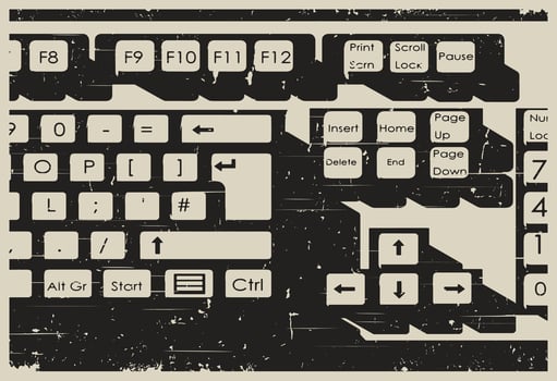 Retro keyboard close up poster vector