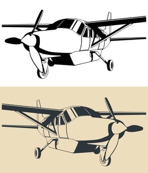 Light single-engine turboprop aircraft close-up vector