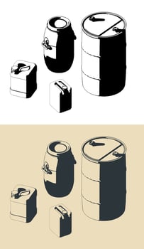 Industrial barrels and canisters set vector