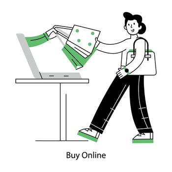 A line style mini illustration of buy online vector