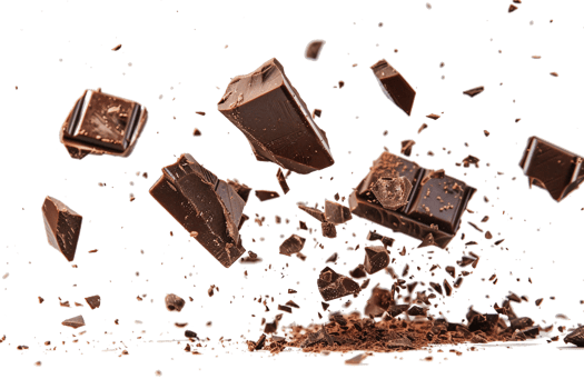 Exploding Chocolate Pieces in Mid-Air. png