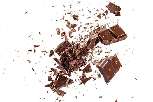 Exploding Chocolate Pieces in Mid-Air. png