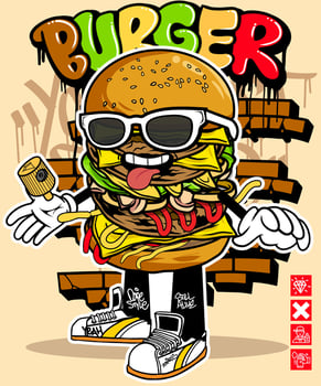 Fast food graffiti cartoon illustration. Colorful fast food mascot illustration in graffiti style vector