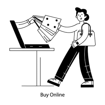 A line style mini illustration of buy online vector