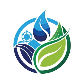 Circular Logo Featuring Green Leaves, a Water Drop, and a Compass vector