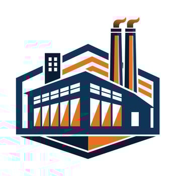 Industrial Building Logo With Two Tall Chimneys and Smoke vector