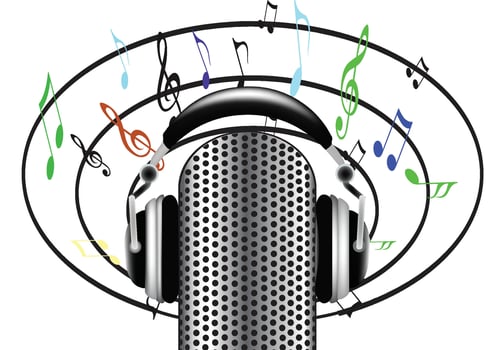 microphone with headphones and music vector