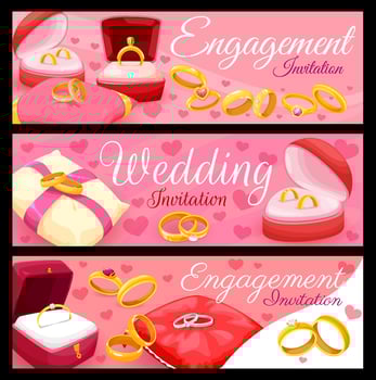 Engagement and wedding rings, bridal shower banner vector