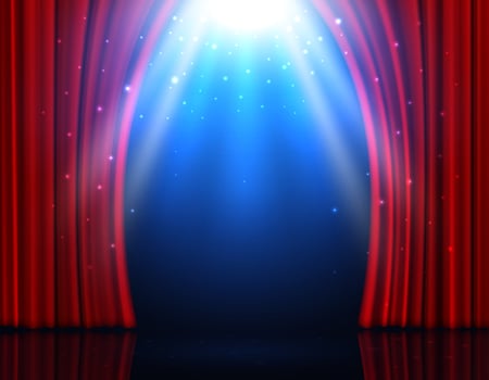 Realistic red curtains on stage, circus or theater vector