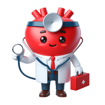 Cute Cartoon Heart Character Doctor with Stethoscope and Medical Kit in White Coat png