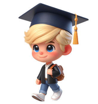Cute Student Cartoon with Graduation Cap Isolated on Transparent Background png