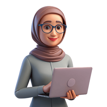 Female wear Hijab using Laptop 3d Style png