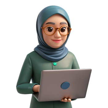 Female wear Hijab using Laptop 3d Concept png