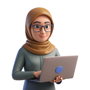 Female wear Hijab using Laptop 3d Character png