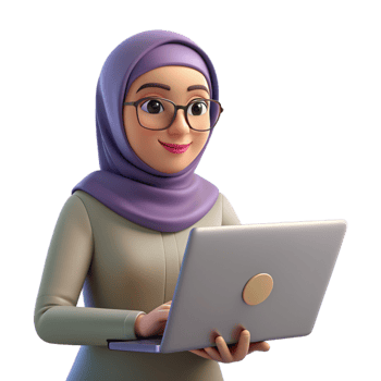 Female wear Hijab using Laptop 3d Design png