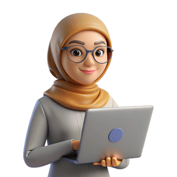 Female wear Hijab using Laptop 3d Image png