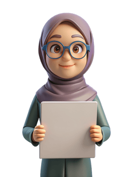 Female with Hijab Holding Blank White Board 3d Character png