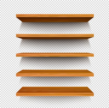 Wooden store shelf on transparent background vector