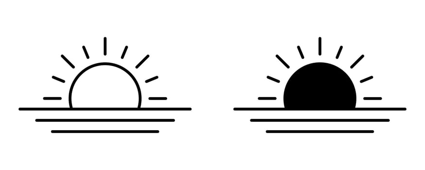 Sunset icon, sunrise icon. Sun, rise symbol. Morning icon. vector