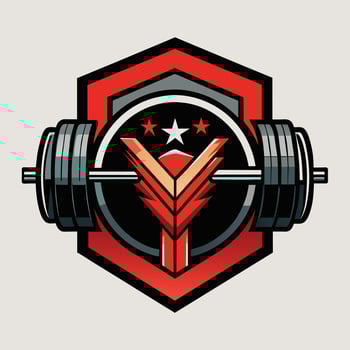 Red, Black, and Silver Weightlifting Logo With Stars vector