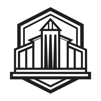 Black And White Line Art Illustration of A Cityscape in A Hexagon vector