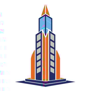 Modern Skyscraper Building Illustration in Orange, Blue, and Gray vector