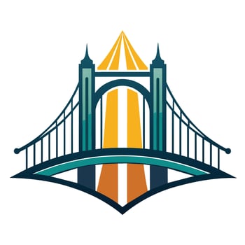 Illustrated Suspension Bridge Design With Green and Teal Color Scheme vector
