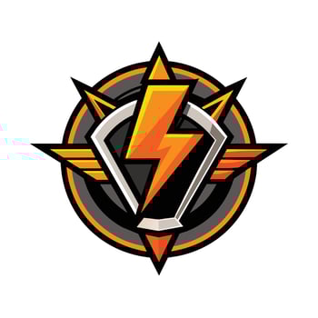 Orange And Silver Lightning Bolt Logo With Wings And Star vector