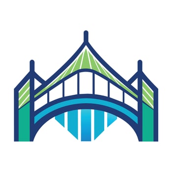 Simplified Green and Blue Bridge Icon Illustration vector